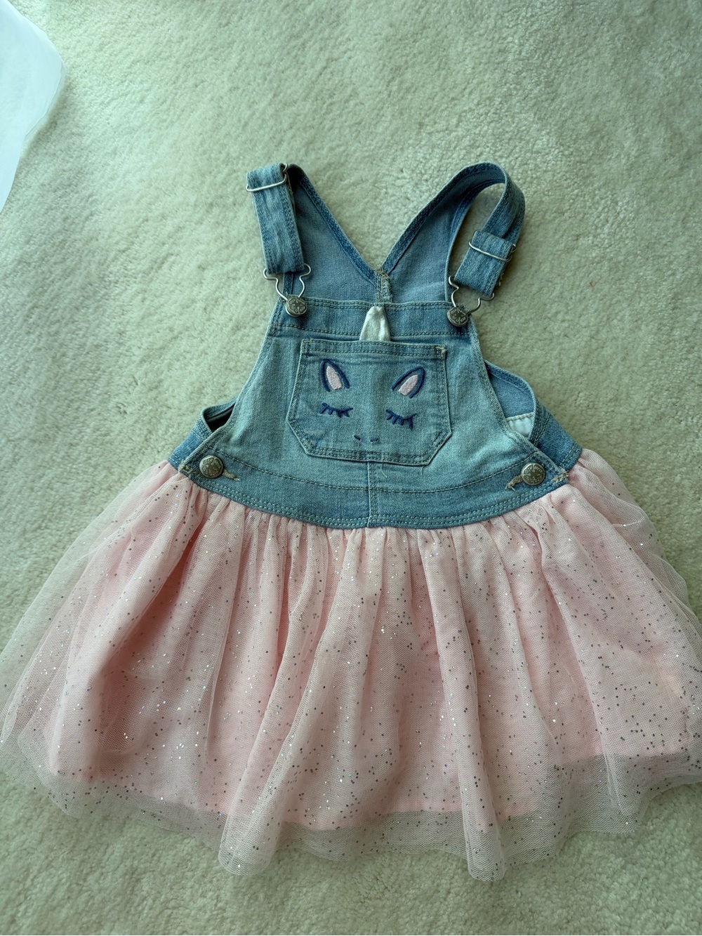 OshKosh B'gosh Light Blue Denim Overall Dress with Pink Tulle Skirt